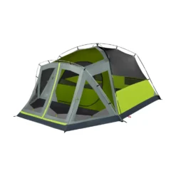 Coleman Skydome™ 4-Person Camping Tent With Screen Room, Rock Grey 14 Coleman Skydome™ 4-Person Camping Tent With Screen Room, Rock Grey -Camp And Explore 4P DmScrnPrch RckGry 2 FrontAngleLeft FlyOff WindowsDown