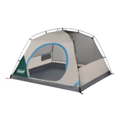 Coleman Skydome™ 4-Person Camping Tent With Full-Fly Vestibule, Evergreen -Camp And Explore 4P DmVstblFllFly Evrgrn 3 FrontAngle FlyOff DoorOpen
