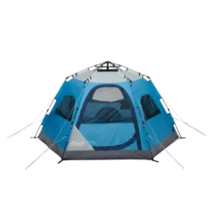 Coleman® Camp Burst™ 4-Person Camping Tent -Camp And Explore CAMP BURST TENT SCUBA BLUE C001 2176558 Straight20Angle Fly20Off Windows20Open v3 1