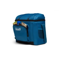 Coleman CHILLER™ 16-Can Soft-Sided Portable Cooler 9 Coleman CHILLER™ 16-Can Soft-Sided Portable Cooler -Camp And Explore Chiller 18 Soft Cooler With Liner Deep Ocean 2158119 3 4 Angle With Front Pocket Propped 0003 v1